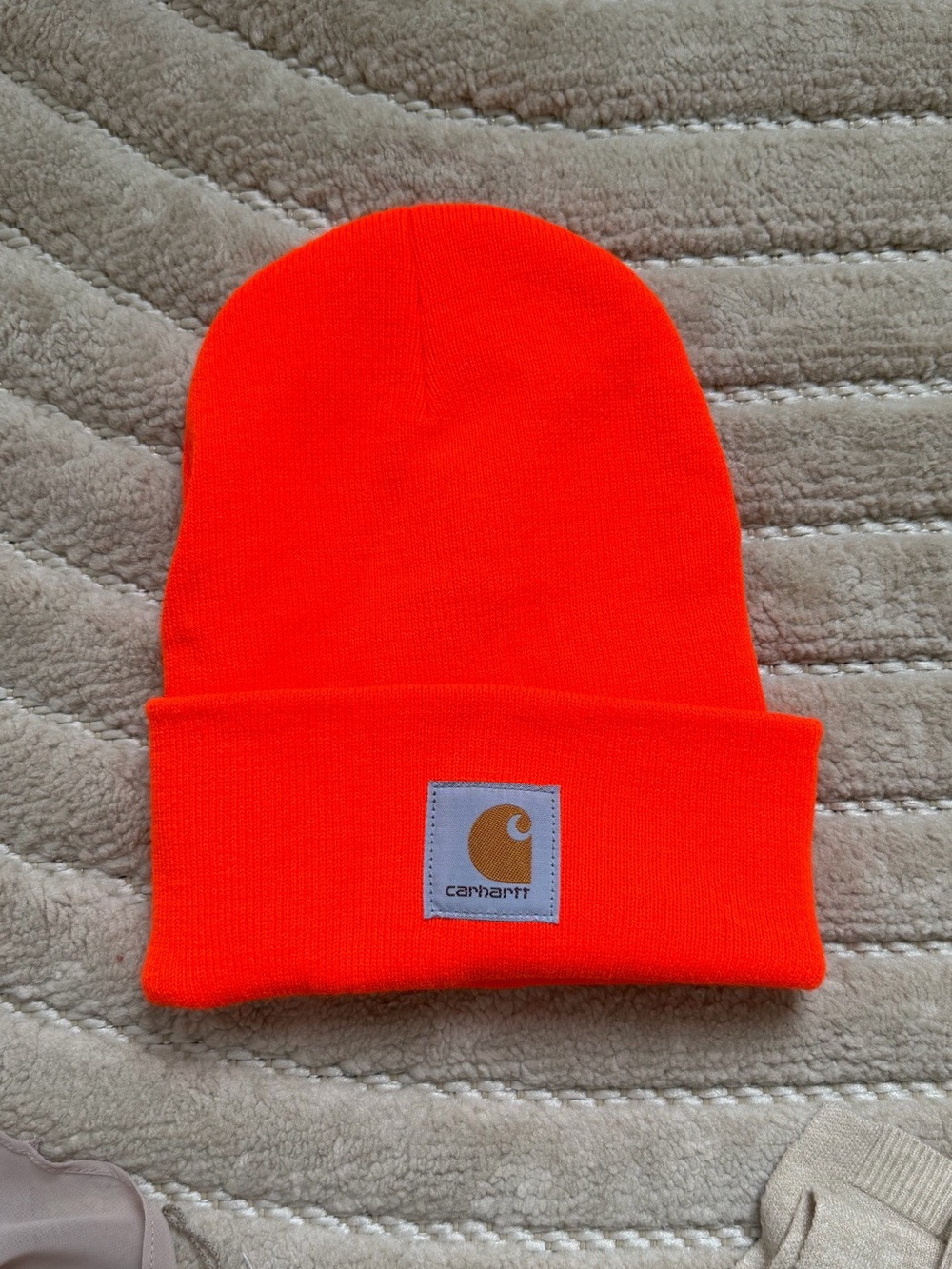 Carhartt Neon Orange Cuffed Beanie with Logo Patch